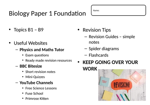 UPDATED: 9-1 Biology Combined Science GCSE Paper 1 revision sheets