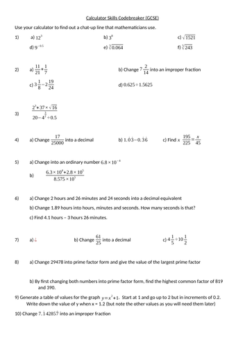 GCSE Calculator Skills