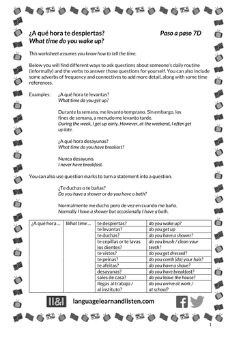 Spanish - Daily routine - ¿A qué hora te despiertas? (What time do you wake up?)