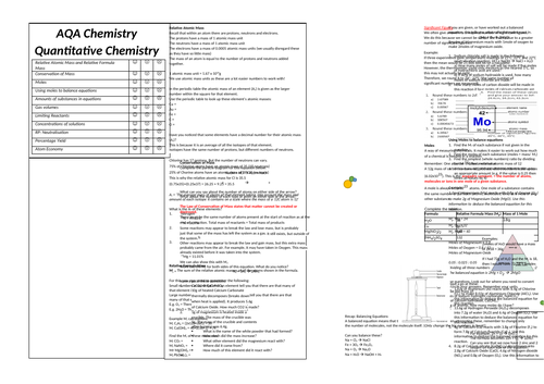 Quantitative Chemistry Revision Broadsheet  (AQA Chemistry GCSE)