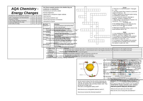 Energy Changes Revision Broadsheet (AQA Chemistry GCSE)