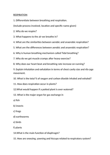 Respiration-Revision  Questions