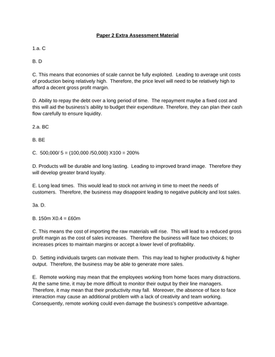 Edexcel GCSE Business 9-1. Grade 9 Exemplar responses for Sample Assessment Material Theme 1 & 2