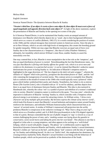 Streetcar Named Desire A Level English Literature Essay Teaching Resources