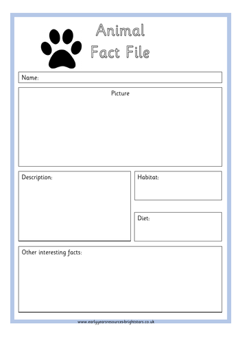 Animal Fact File Template Free Printable