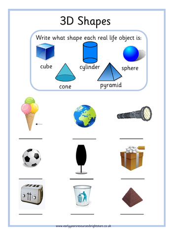 3D Shapes worksheet or homework