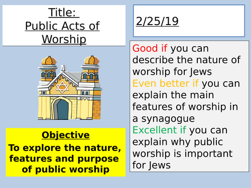 Nature and importance of public worship Judaism for EDEXCEL