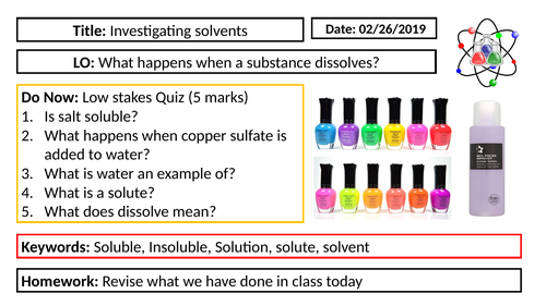 KS3 Chemistry - Investigating Solvents