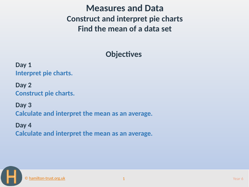 Pie-charts; find the mean of a data set - Teaching Presentation - Year 6