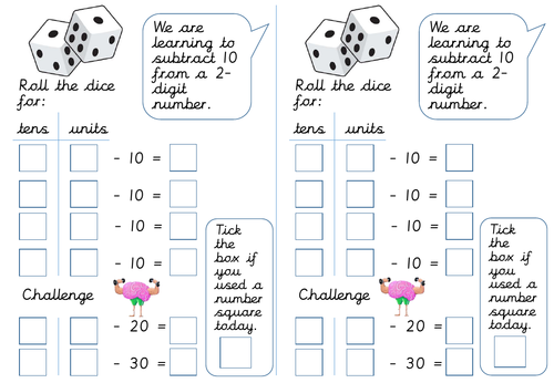 Roll the dice Subtracting Multiples Of 10 From A Two digit Number 