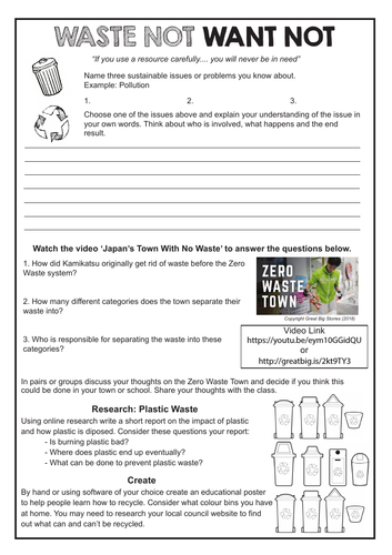 Sustainability Worksheet with 4 Activities