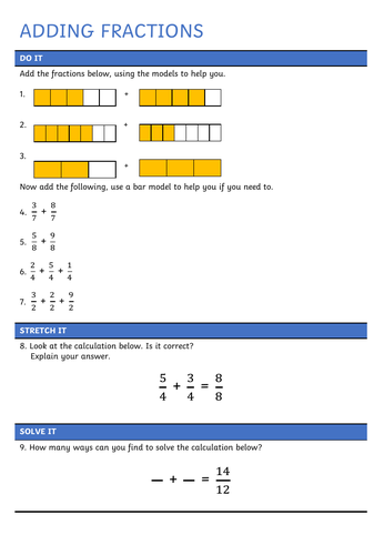 Year 4 - Adding Fractions