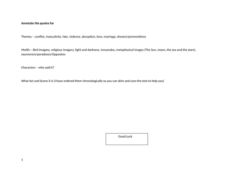 A Romeo and Juliet quote quest