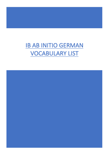 German Ab Initio Vocabulary List