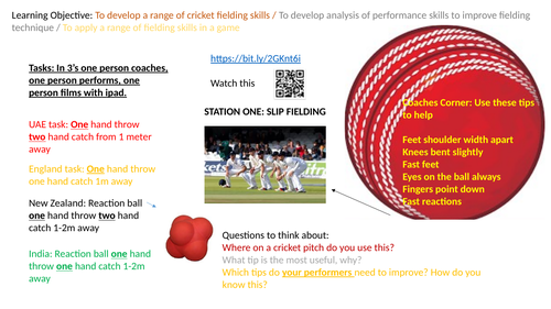 Key Stage 3 Cricket fielding station cards