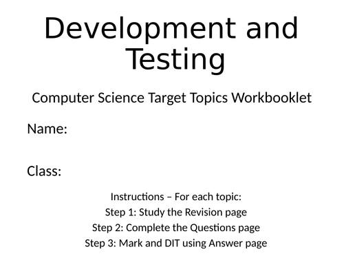 Development and Testing Target Topic Workbooklet - Mini Knowledge Organiser, Exam Questions + MS