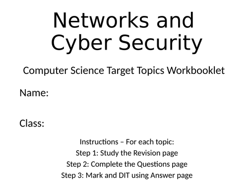 Networks and Security Target Topic Workbooklet - Mini Knowledge Organiser, Exam Questions + MS