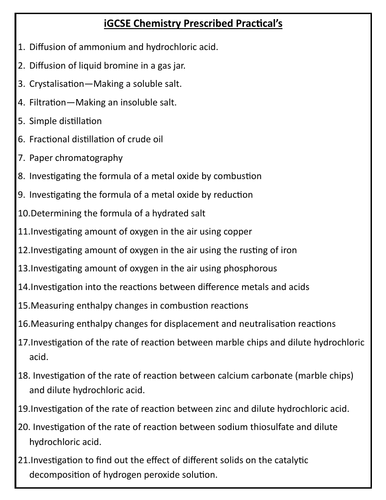 iGCSE Chemistry Prescribed Practical's