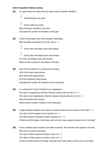 Ratio Proportion Problem Solving Questions