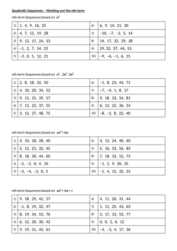 Quadratic Sequences