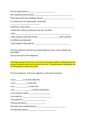Worksheet used for extension activities or ideas for primary learning.