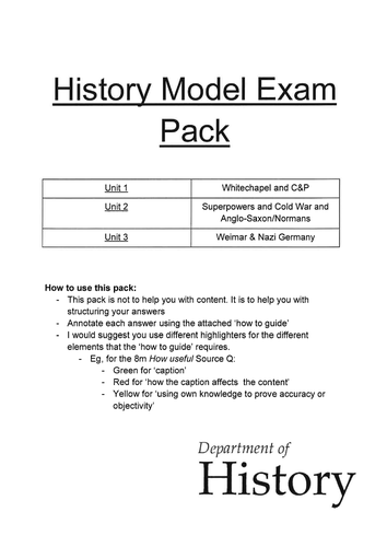 GCSE HISTORY Edexcel New Spec Model Answer/Exam pack with 'How to answer guide'