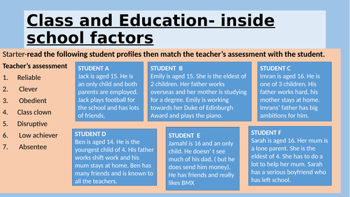 5 lessons new GCSE sociology social class education Eduqas- using their textbook and Browne textbook