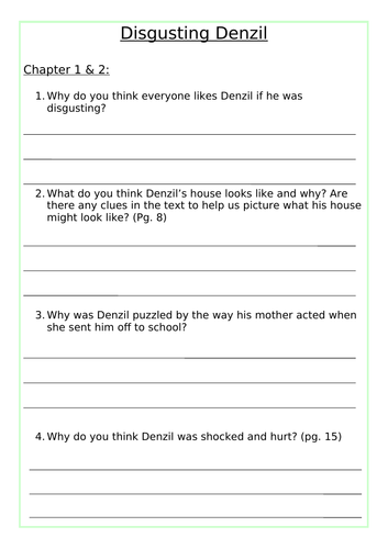 Disgusting Denzil Comprehension Questions