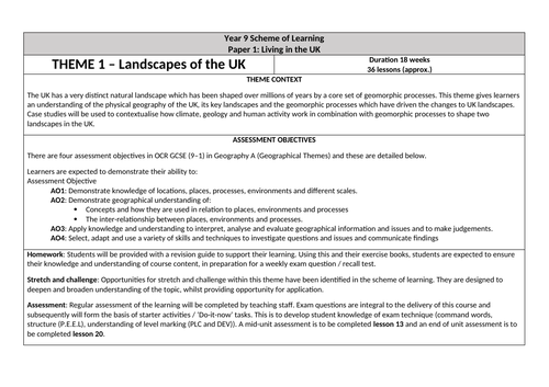 OCR GCSE Landscapes of the UK Scheme of Learning