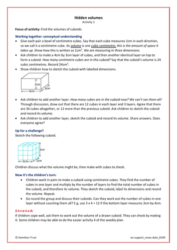Calculate volumes of cubes/cuboids - Extra Support Activity - Year 6