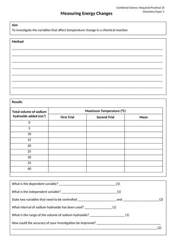 Energy Changes Required Practical AQA GCSE Science