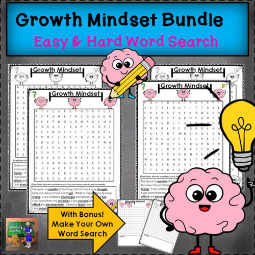 Growth Mindset Word Search - Easy and Hard Bundle