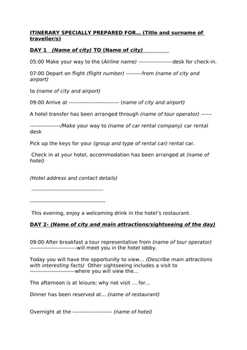 Itinerary template