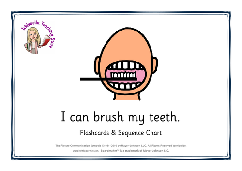 brushing teeth visual support flashcards & sequence chart