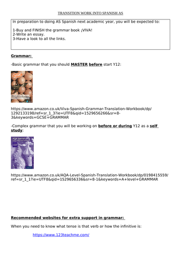 Transition work into Spanish Y12