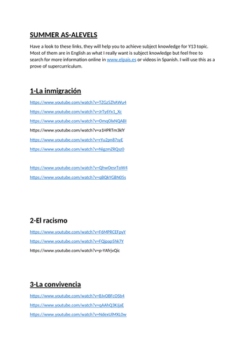 Spanish transition from Y12 into Y13, Youtube links