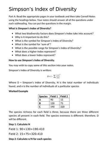 OCR A - Simpson's Index of Diversity