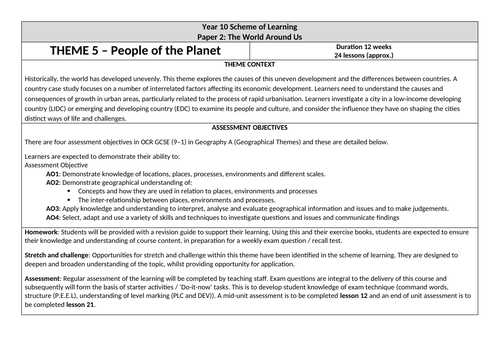 OCR GCSE 'People of the Planet' Scheme of Learning