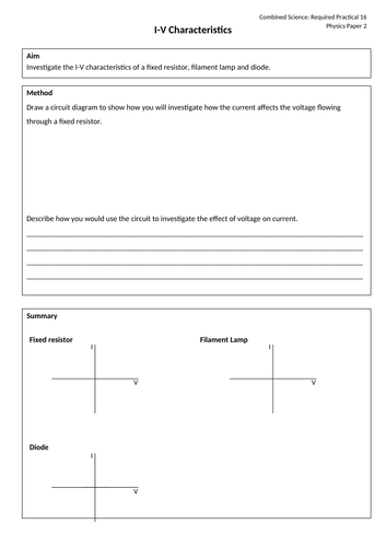 Current-Voltage Characteristics Required Practical AQA GCSE Science