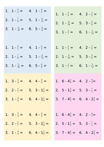 Year 4 - Subtracting fractions from a whole