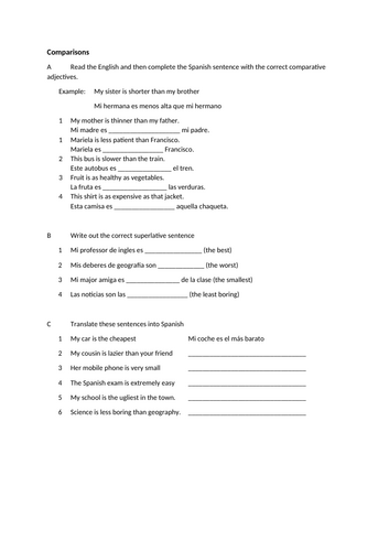 Spanish GCSE Holidays & comparisons