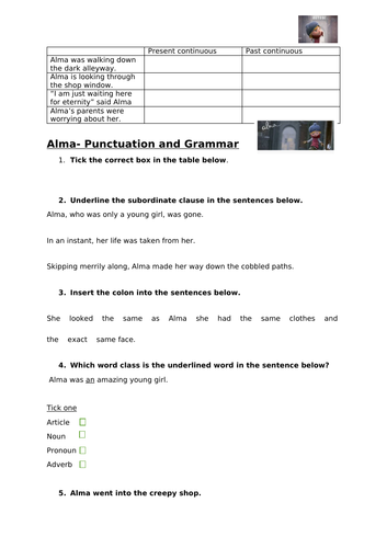 SPAG   GPS   Grammar and punctuation worksheet Year 6  linked to Alma Literacy Shed
