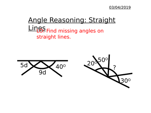 Angle Reasoning - Angles on Straight Lines inc. Opposite Angles