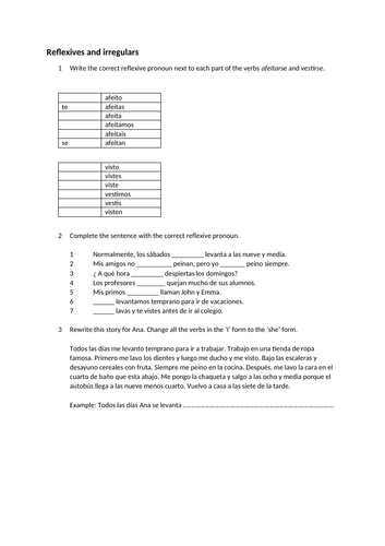 Spanish KS4 Daily routine & reflexives