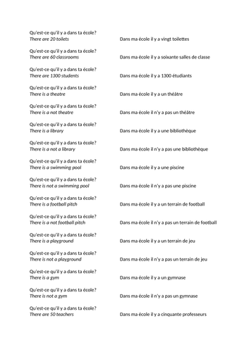 French 5 Lessons on School