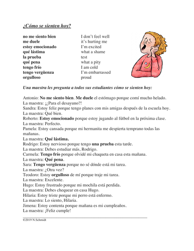 Spanish Reading on Emotions and Feelings: ¿Cómo se sienten hoy?