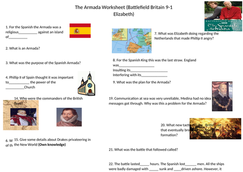 Battlefield Britain Armada Worksheet Teaching Resources