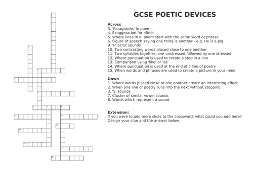 Poetic Devices Crossword Teaching Resources