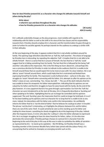 AQA Top Level Exemplar 'An Inspector Calls' Eric Summer 2018