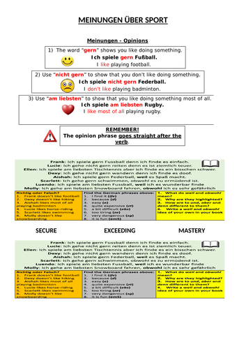 KS3 GERMAN - Meinungen über Sport